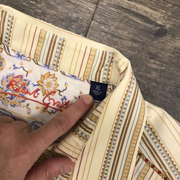 Robert Graham Button Up Shirt Mens Size XL Long Sleeves Flip Cuff Striped India - Picture 4 of 10